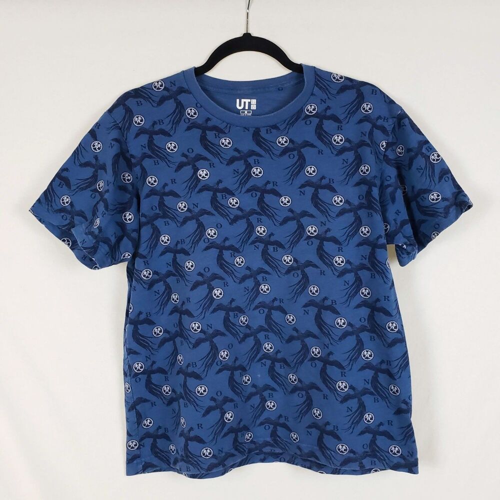 Uniqlo Sakagura Japanese Graphic Tee Mens M Sake Series Phoenix Bird Blue Cotton